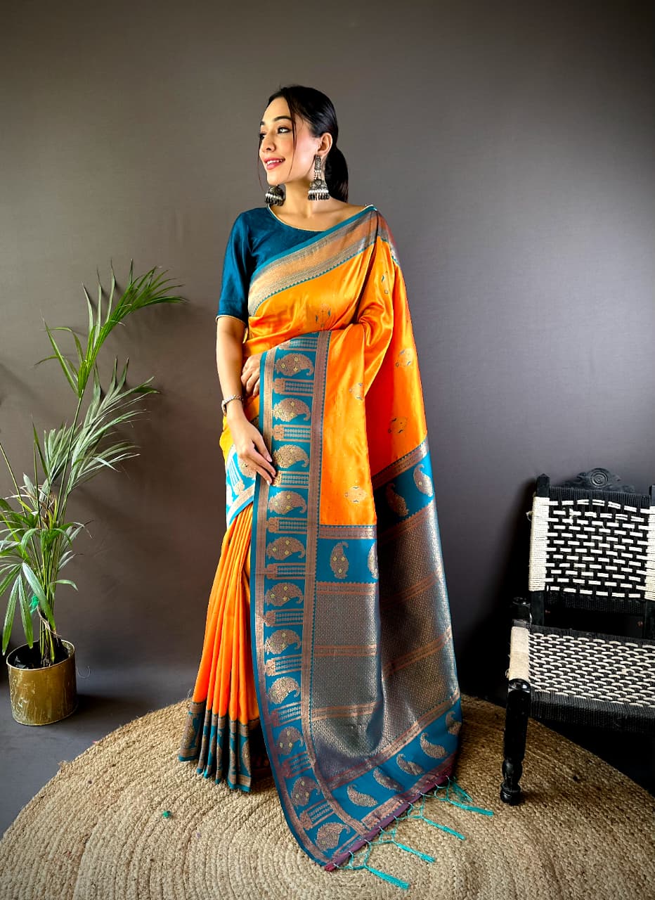 Orange Soft Banarasi Silk Saree