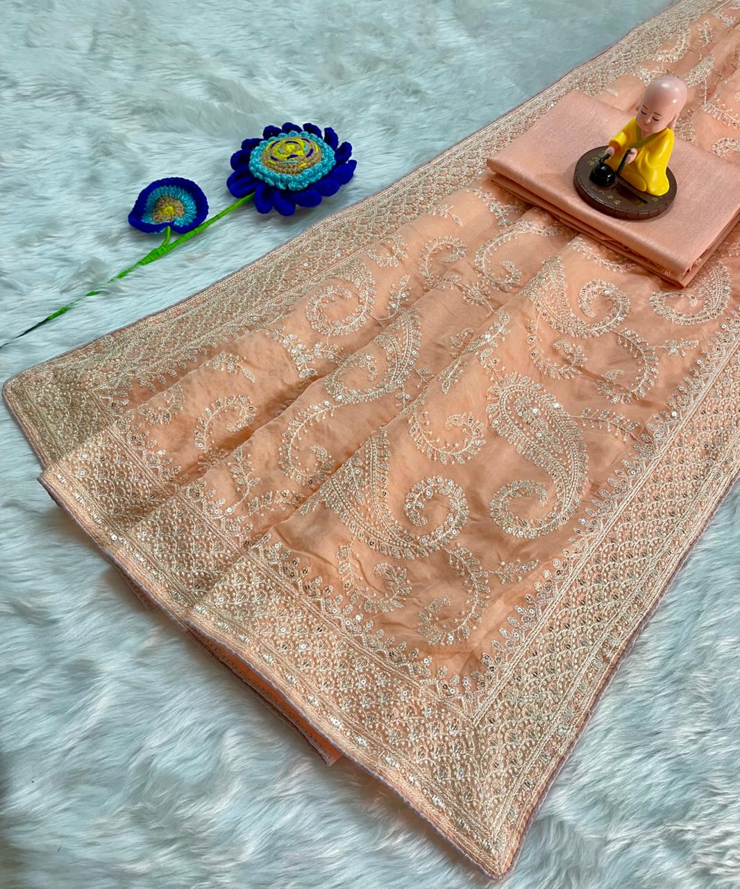 Orange Trending Organza Silk Saree
