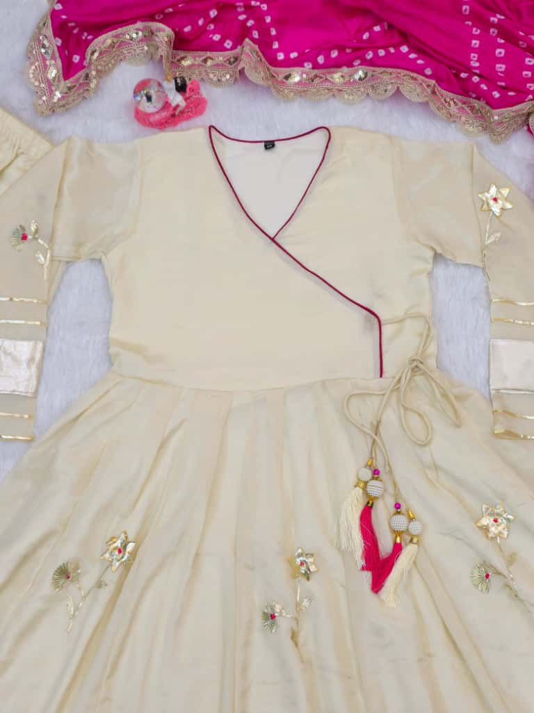 Off White Purely Handmade Anarkali Gown