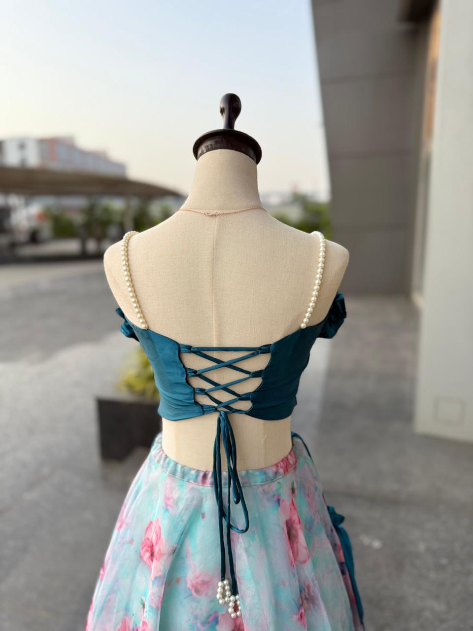 Sky Blue Pure Japan Satin Lehenga