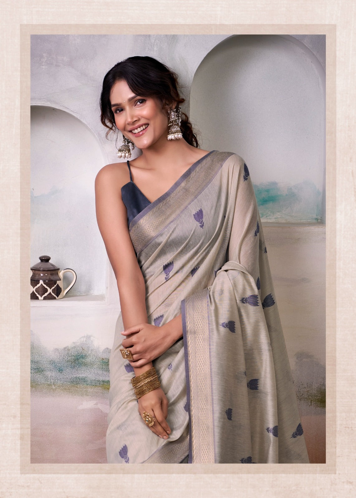 Purple Elegant Zari Work Premium Look Saree