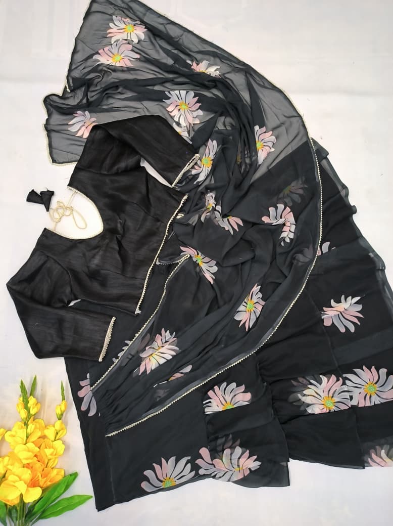 Black Digital Printed Lehenga Saree