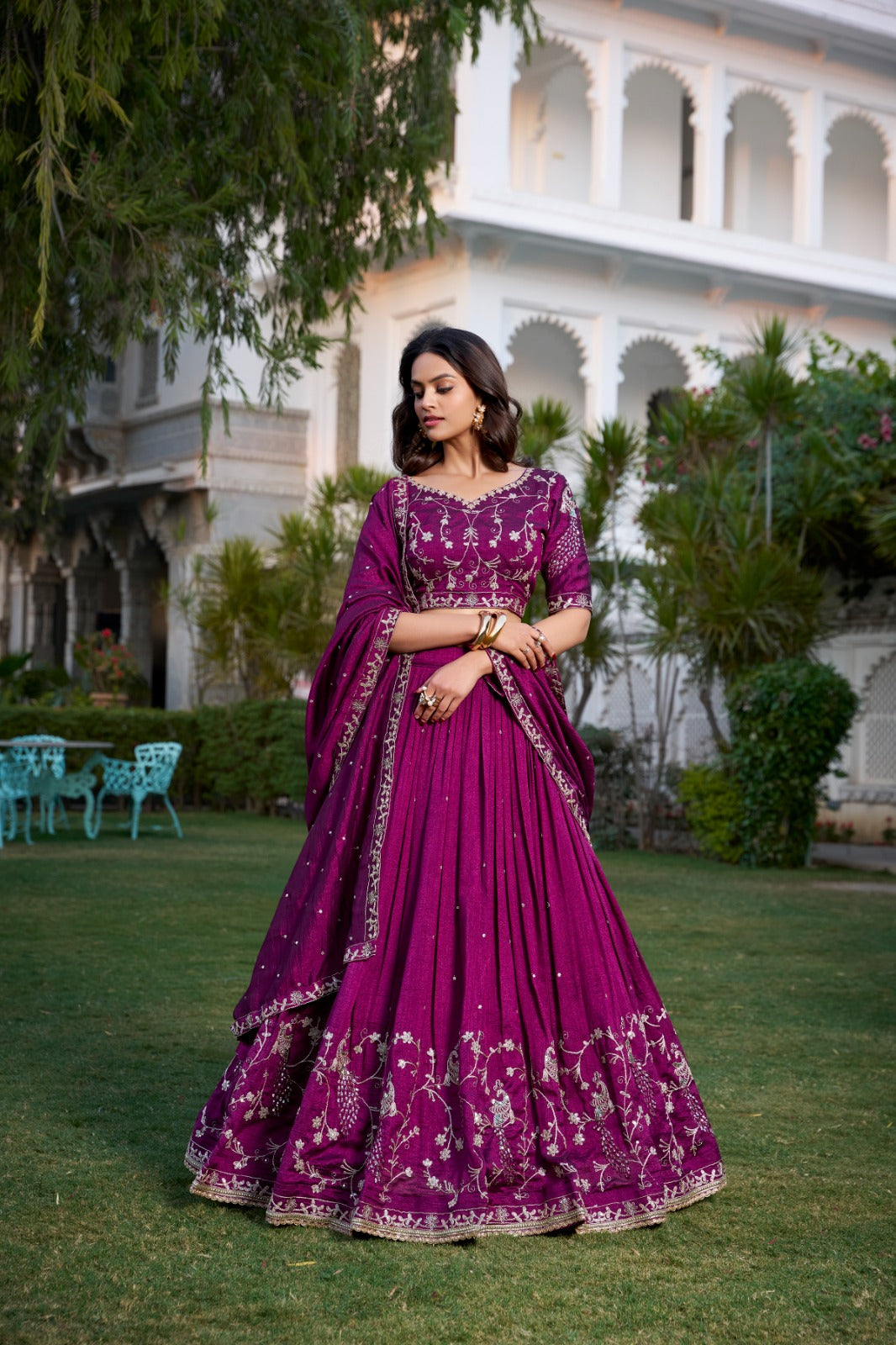 Wine Vichitra Silk Wedding Lehenga