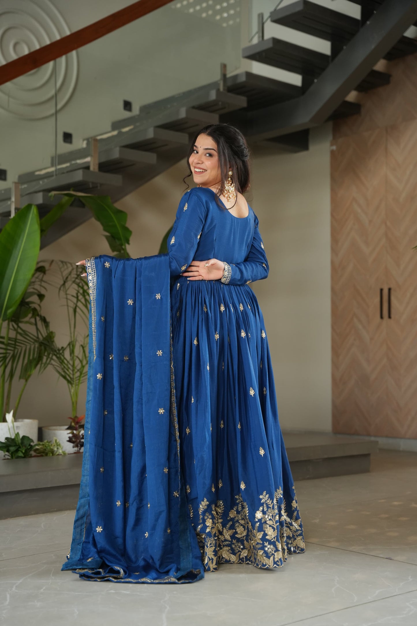 Royal Blue Luxurious Embroidery Gown