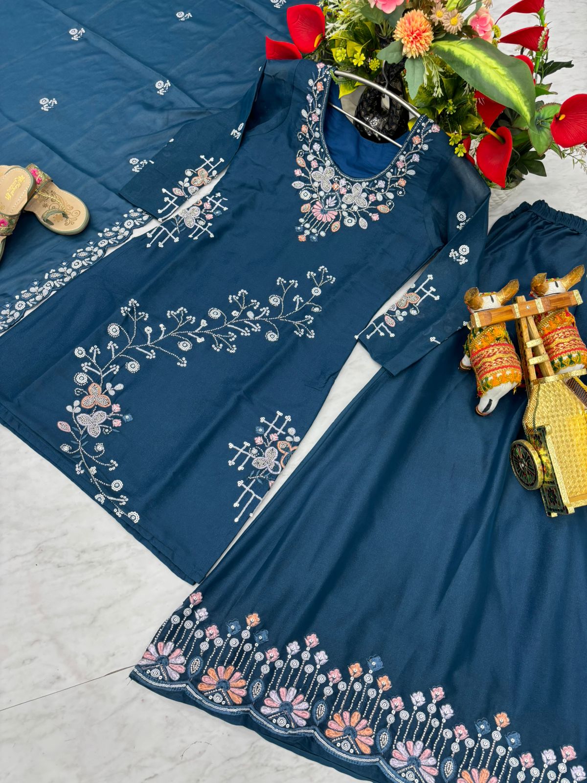 Rama Designer Moti work Kurto Plazo