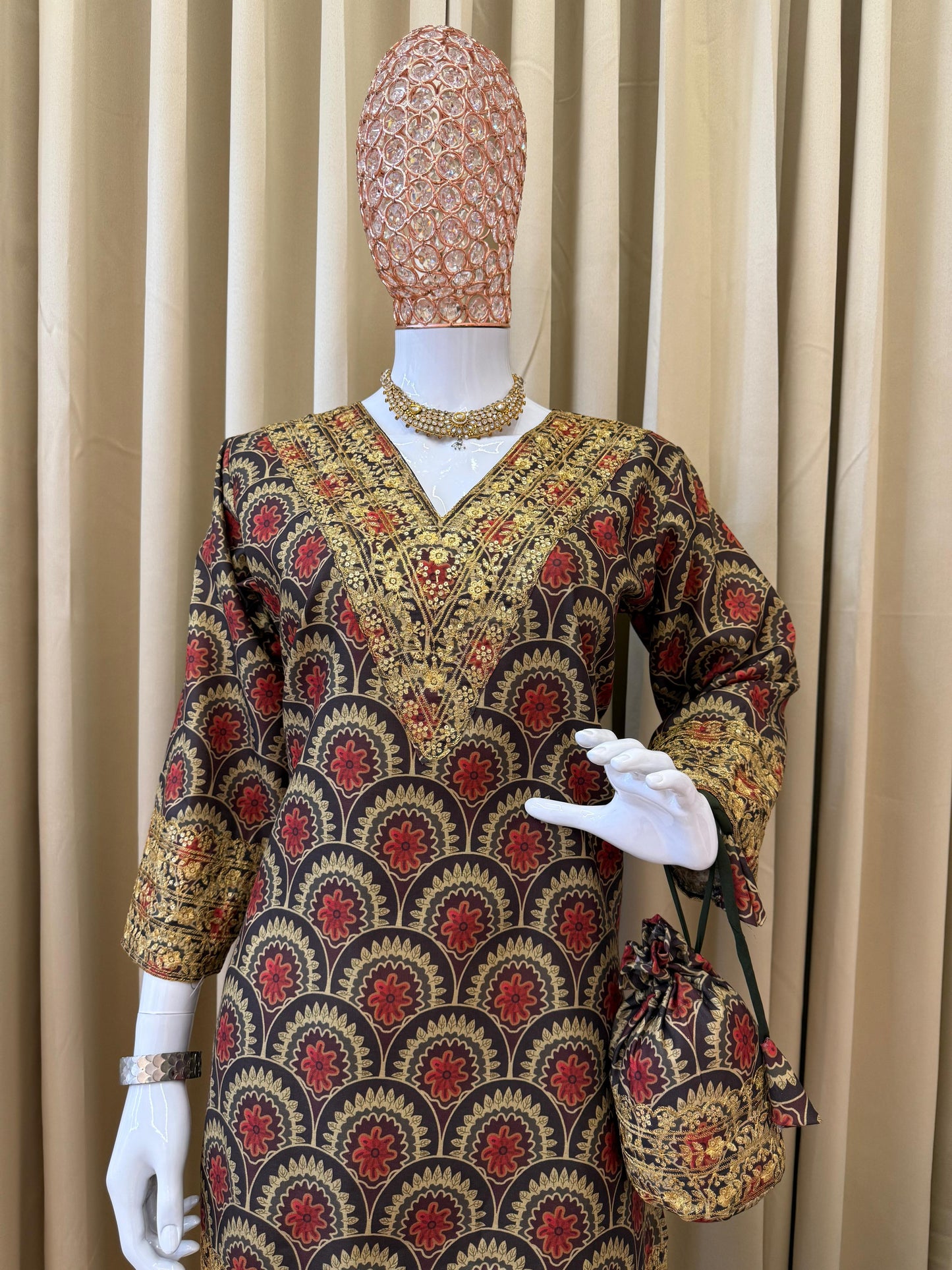 Trending festive mul cotton co-ord set with embroidered kurti and lace-detail pants