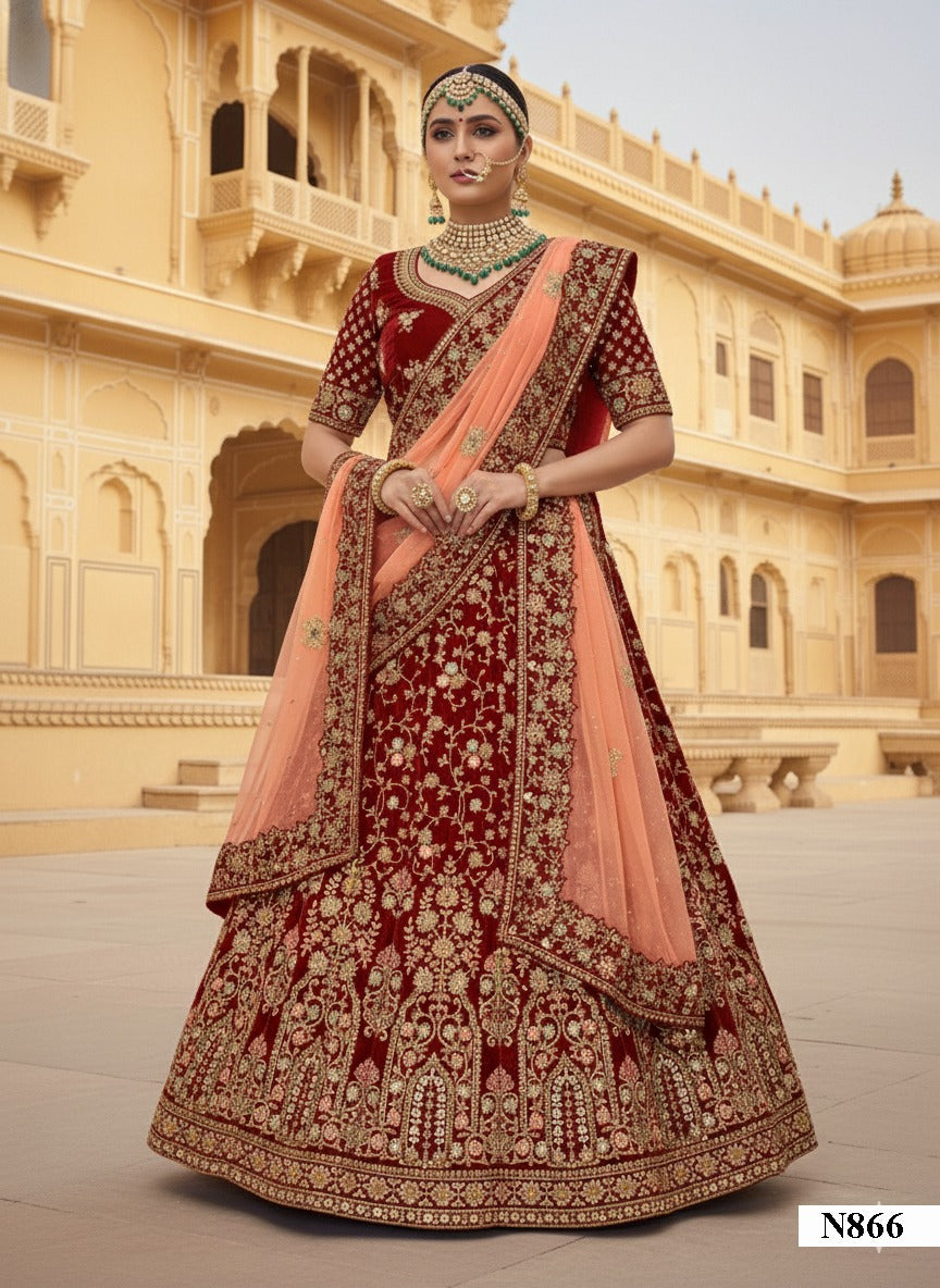 Red Premium Heavy Velvet Bridal Lehenga