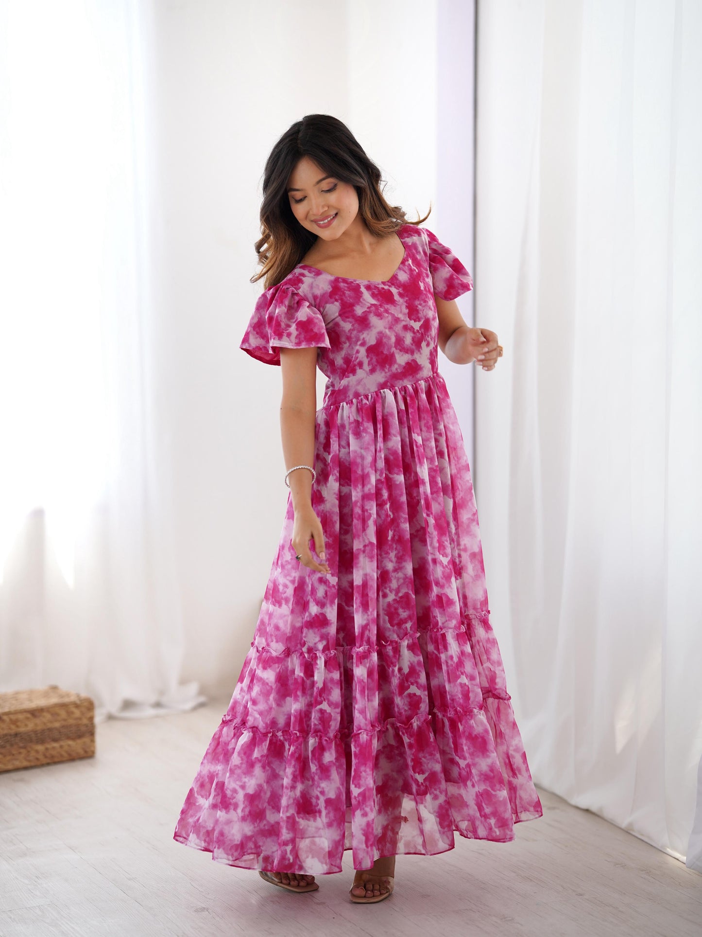 Pink Faux Georgette Western Kurti