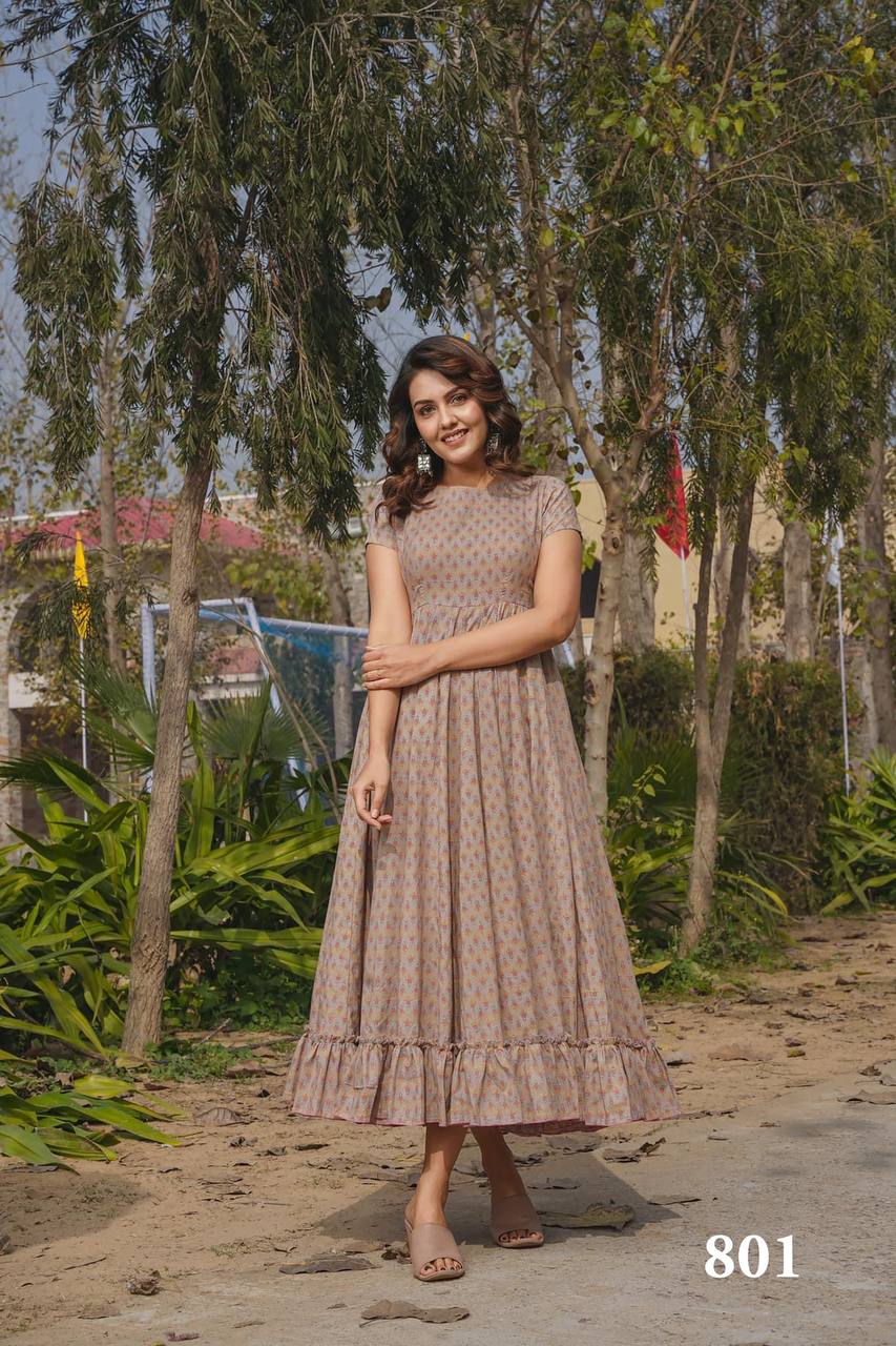 Brown Heavy Rayon Digital Print Midi Dress