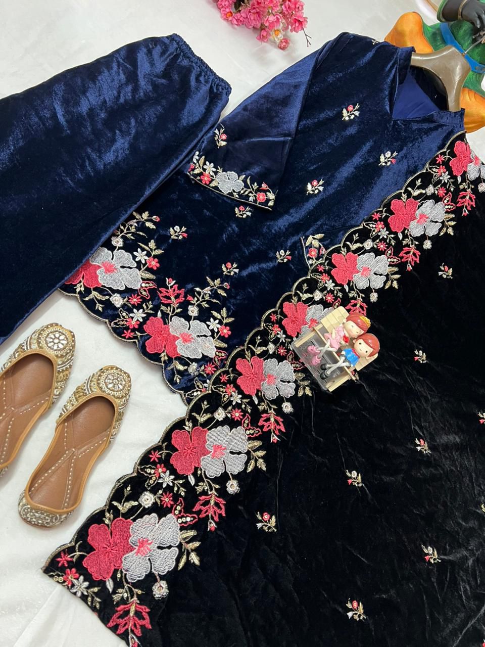 Nevy Blue Heavy Velvet Kurta Top & Pant