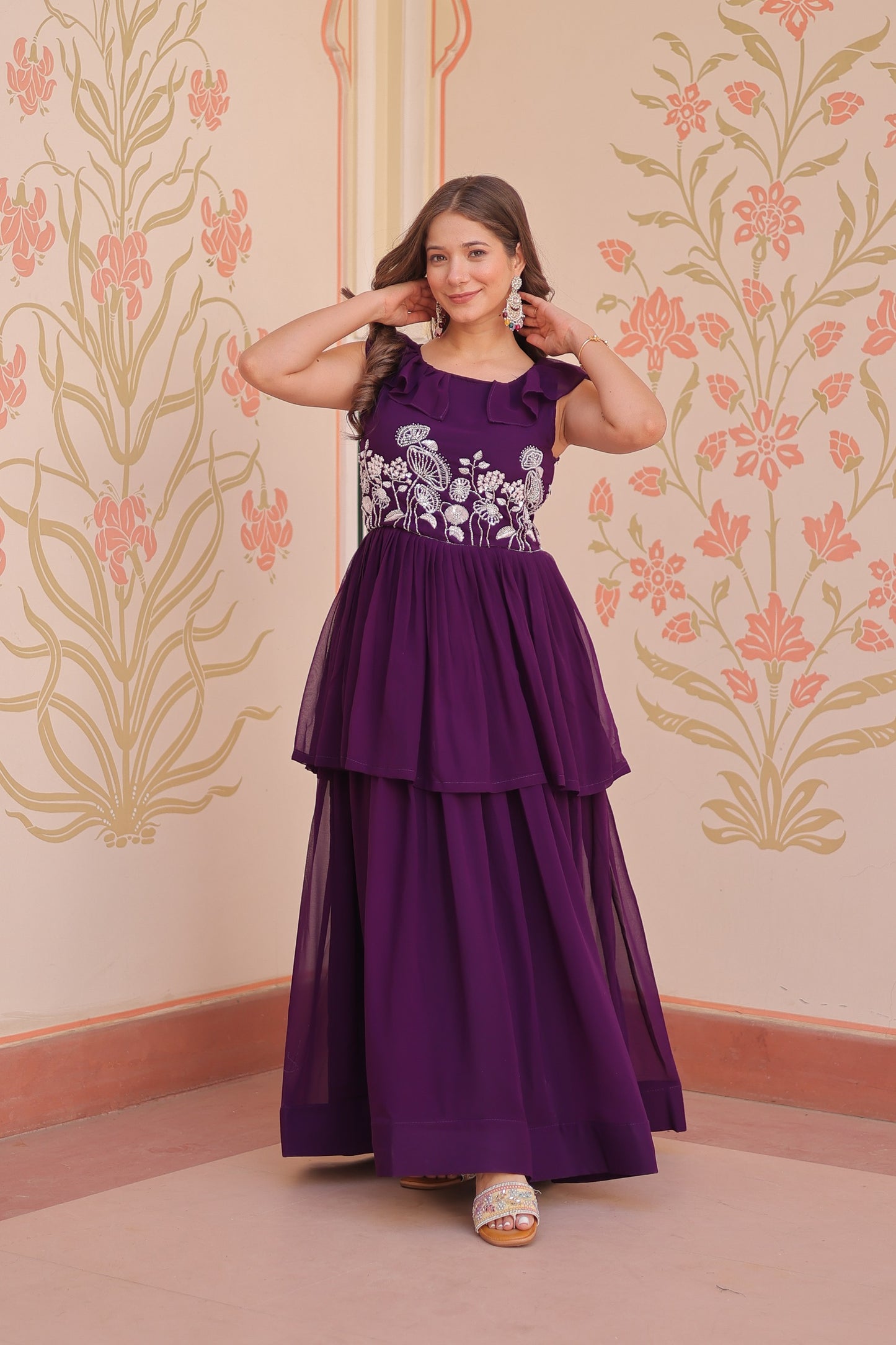 Dark Purple Premium Designer Embroidered Gown