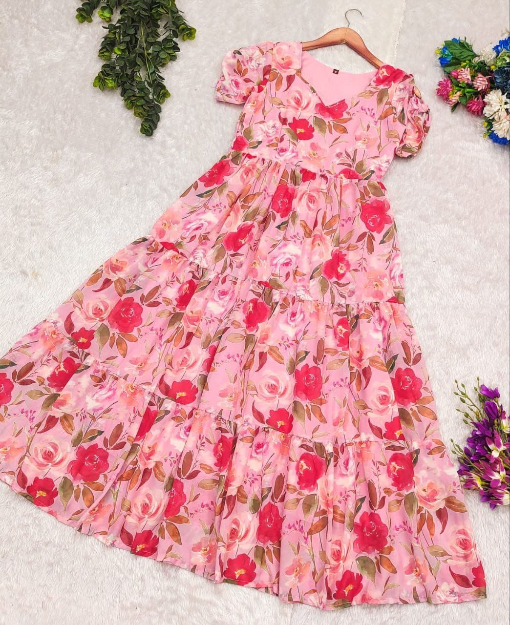 Pink Floral Printed Maxi Dress