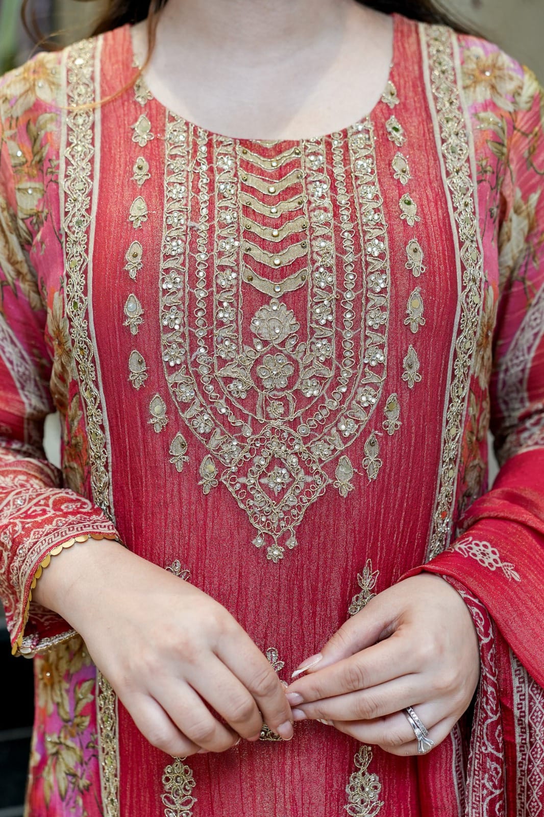 Red Heavy Embroidery & Handwork Kurti-Pant