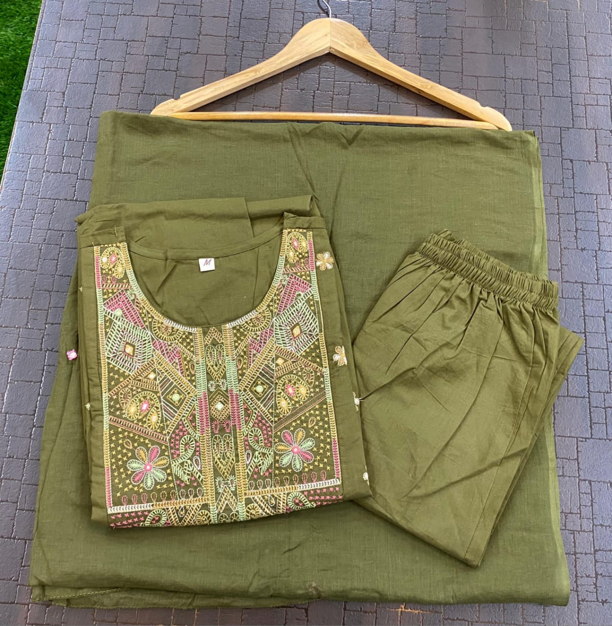 Olive Green Soft Breathable Kurti Set