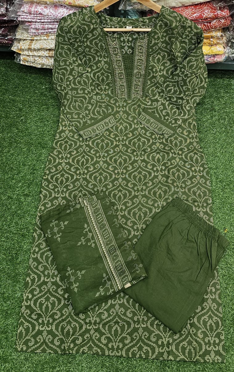 Royal Olive Designer Kurti with Pant & Dupatta