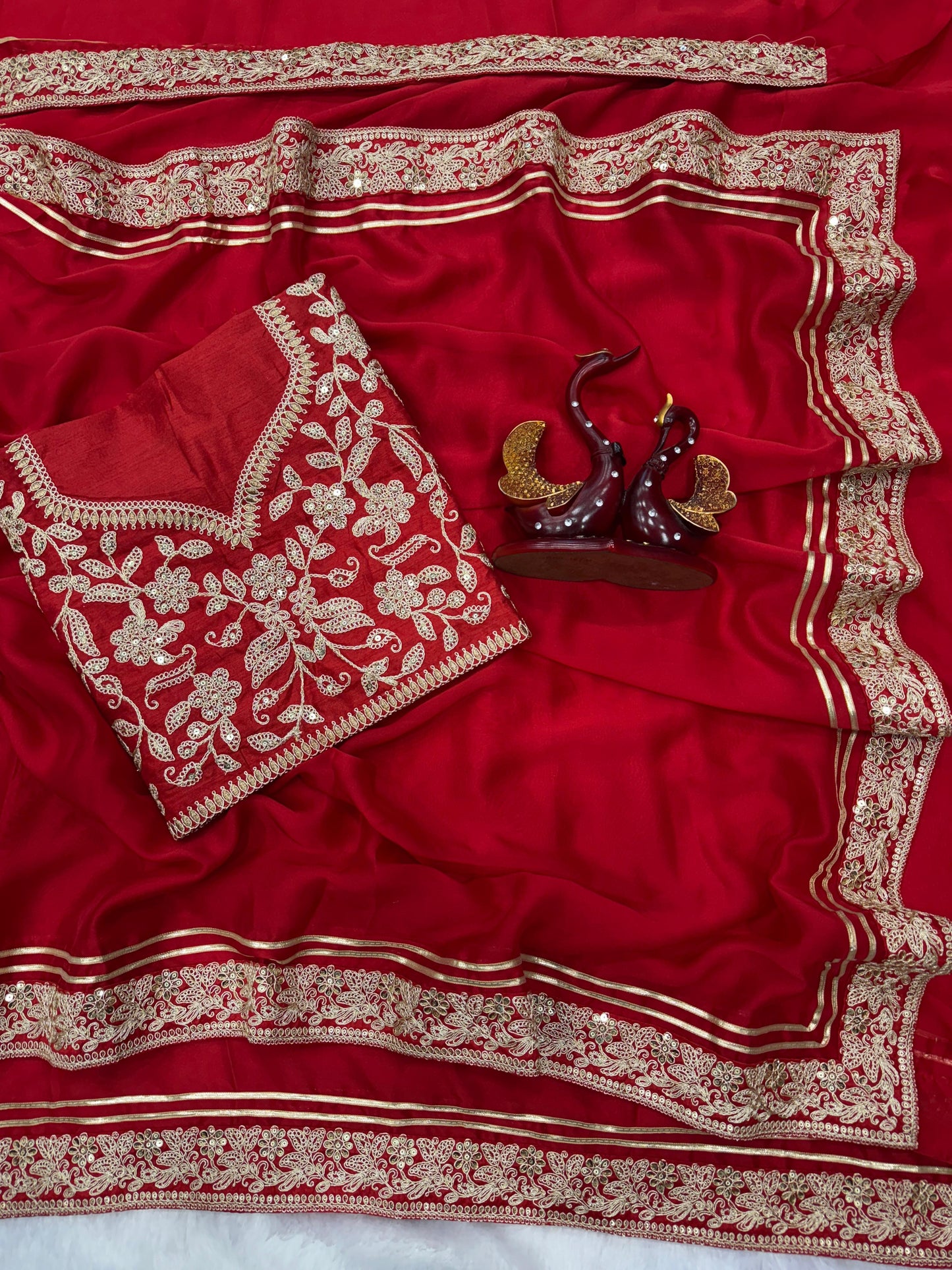 Ruby Royale Red Hand-Embroidered Designer Saree