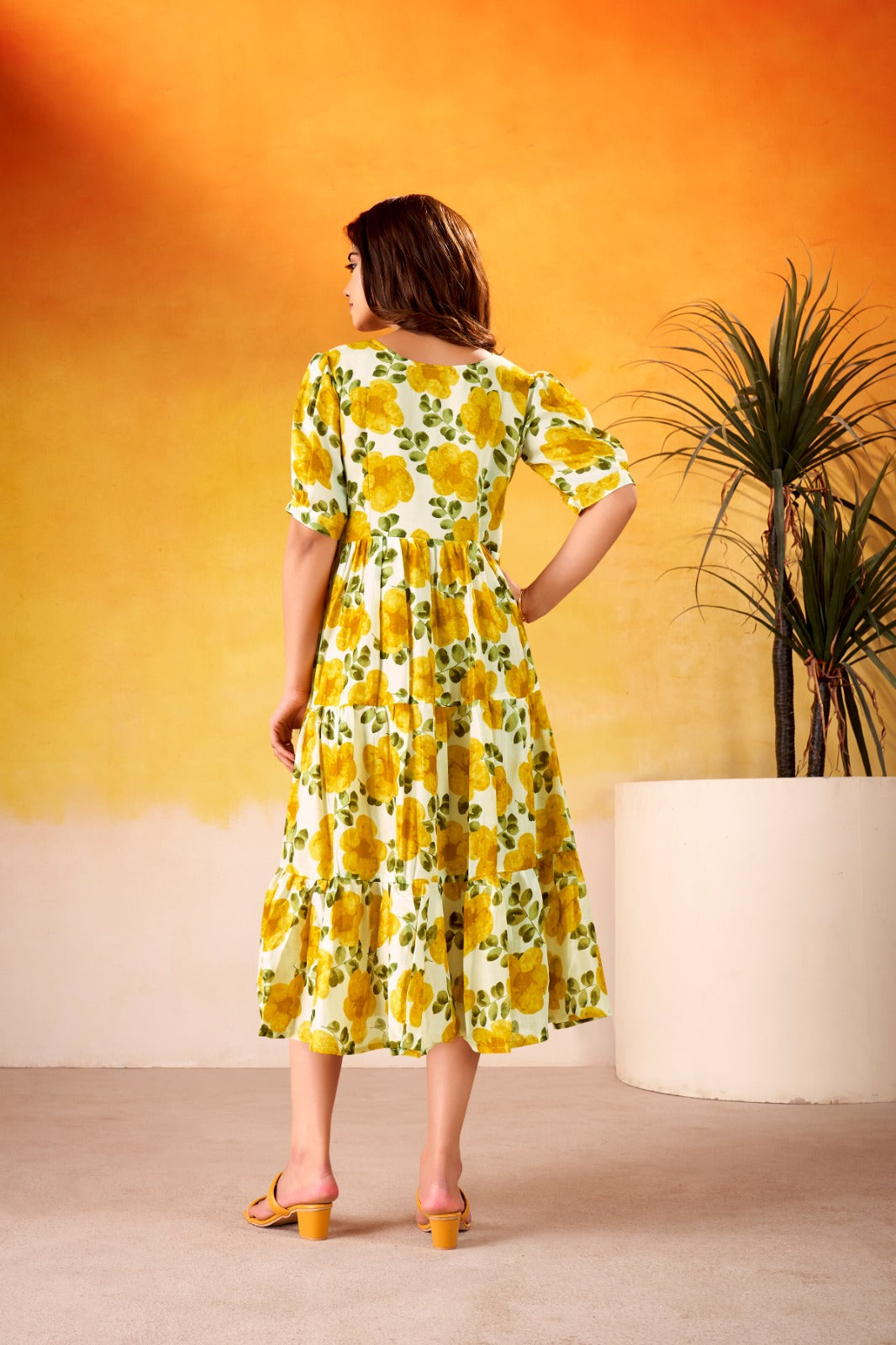 Sunflower Yellow Bloom Tier Cotton Dress
