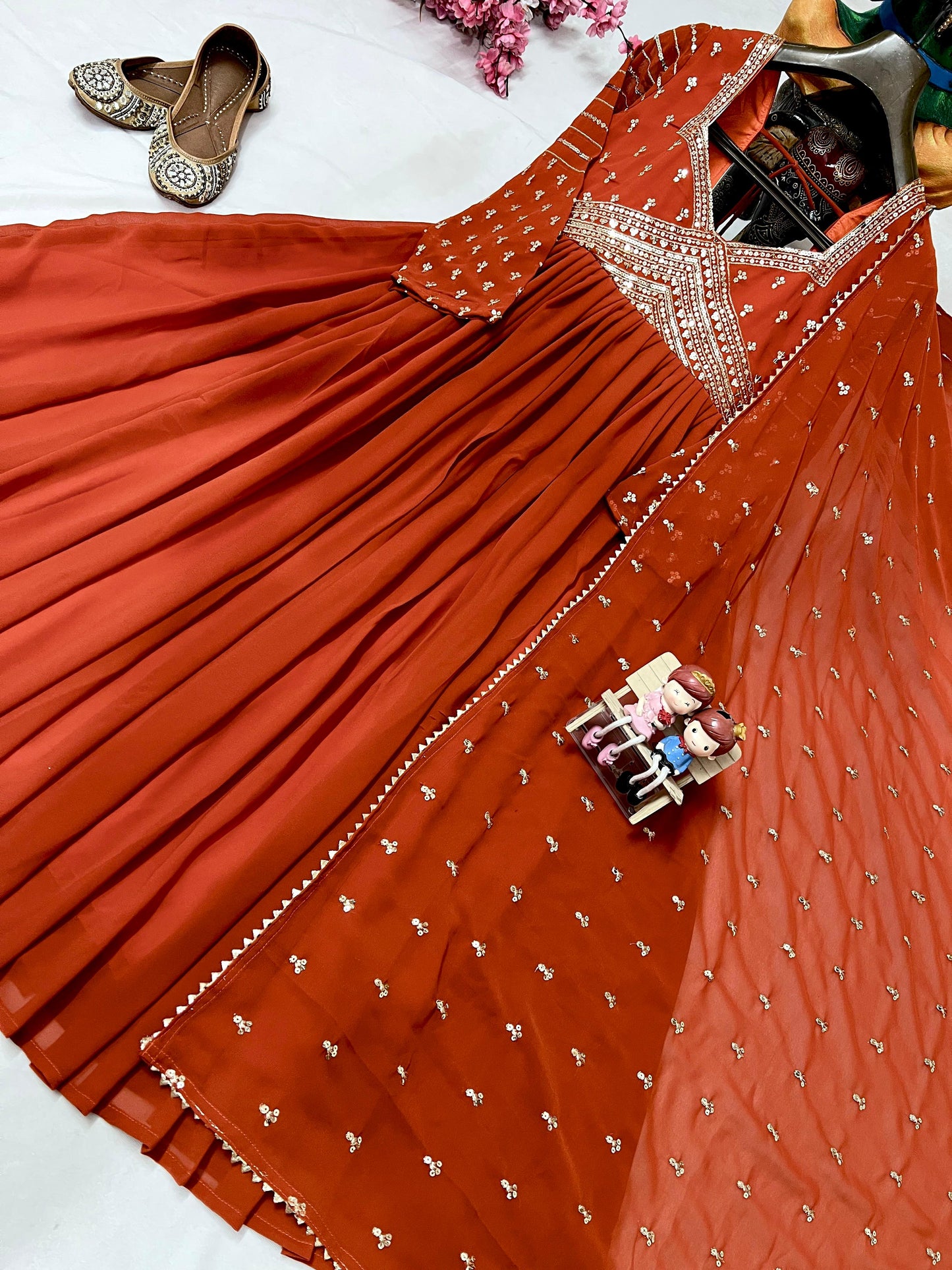 Orange Embellished Georgette Anarkali Gown