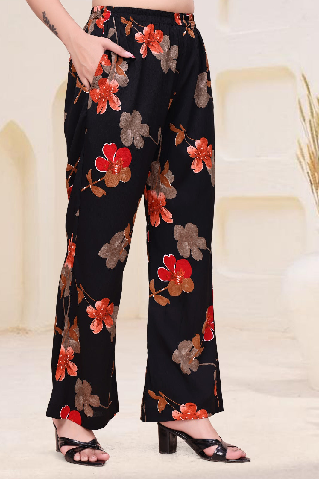 Black Floral Printed A-Line Western Kurti