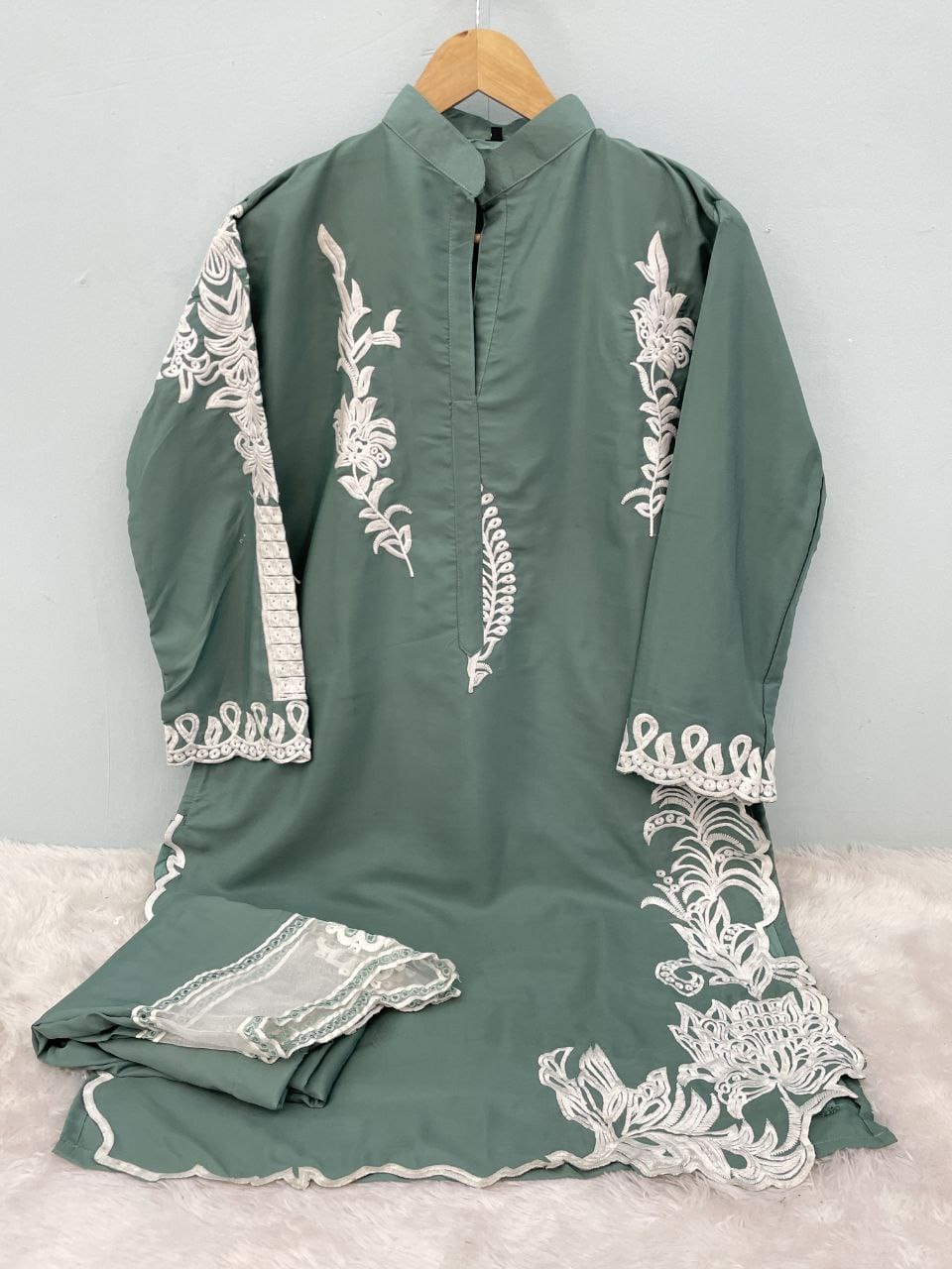 Olive Green Straight Kurta and Pant Set