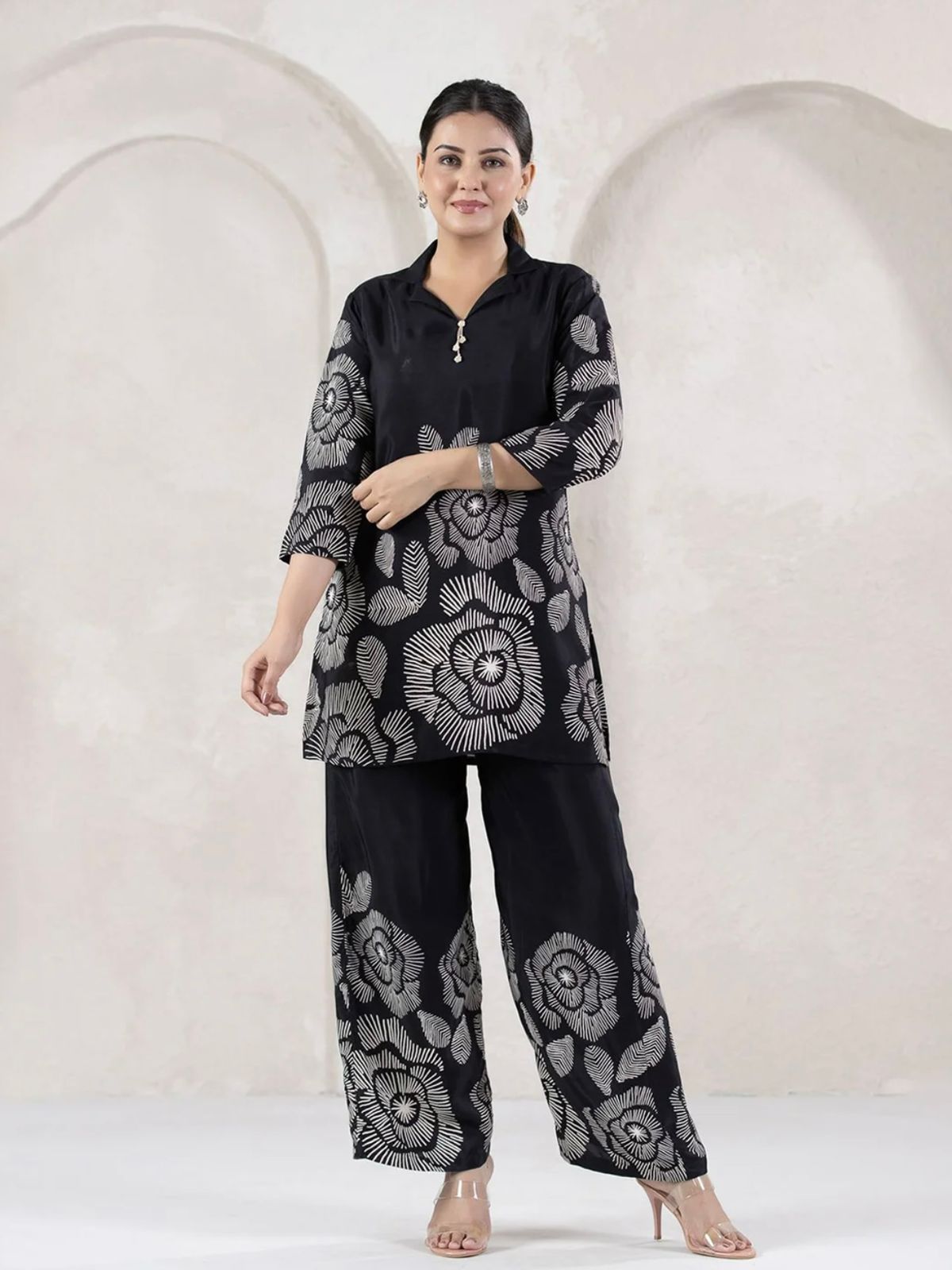 Black Floral Elegance Co-Ord Set