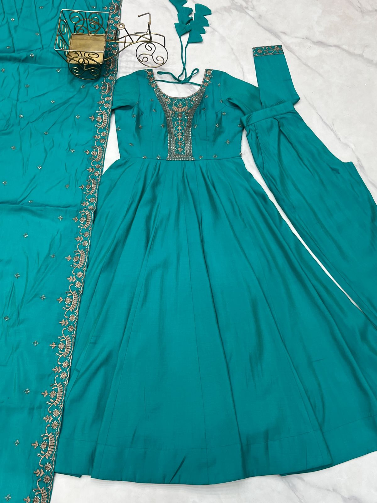 Teal Green Stunning Embroidered Anarkali Gown