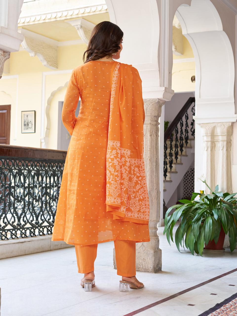 Orange Beautiful Ceremonial Embroidered Kurta