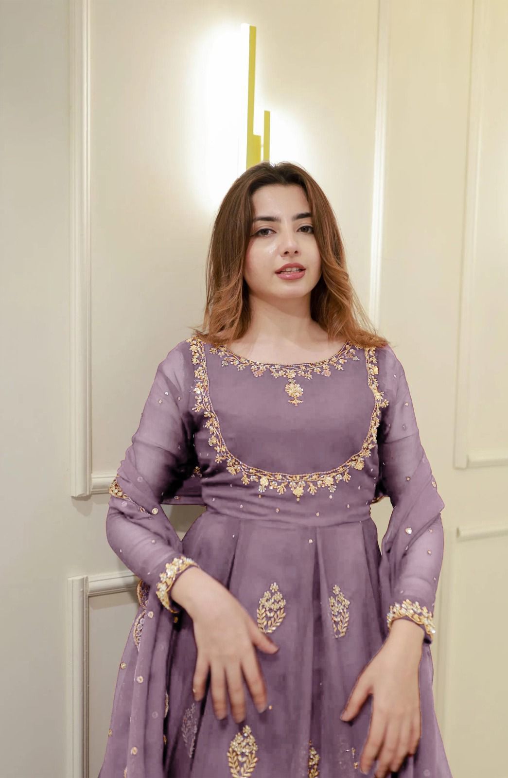 Lavender Hand-Embroidered 2 Piece Gown