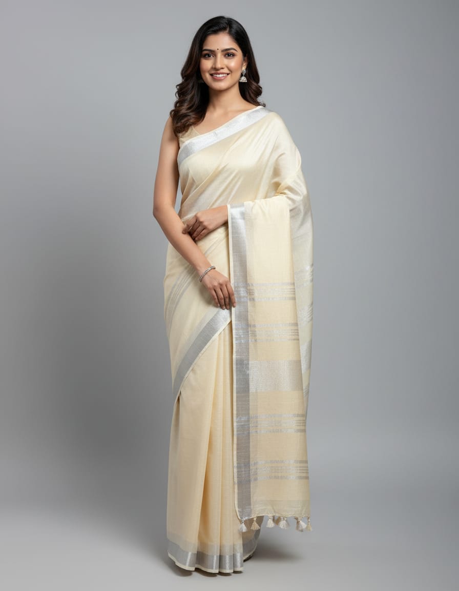 Ivory Linen cotton Saree