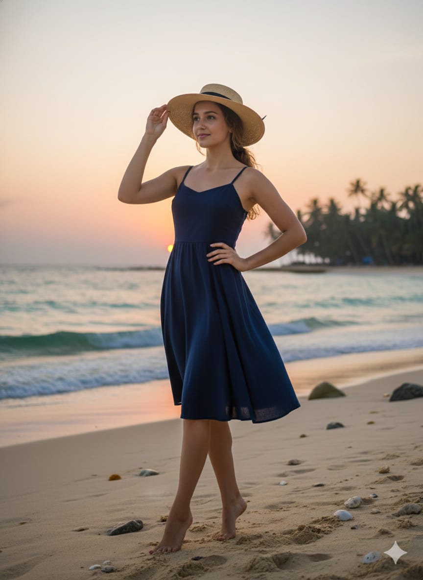 Navy Blue Sleeveless Cotton Dress
