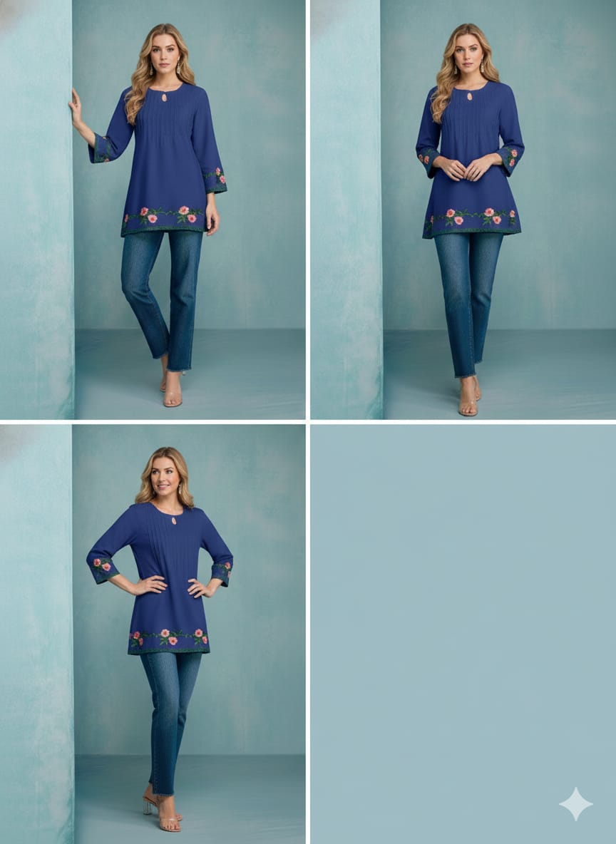 Rayon Blue Embroidery Work Short Kurti