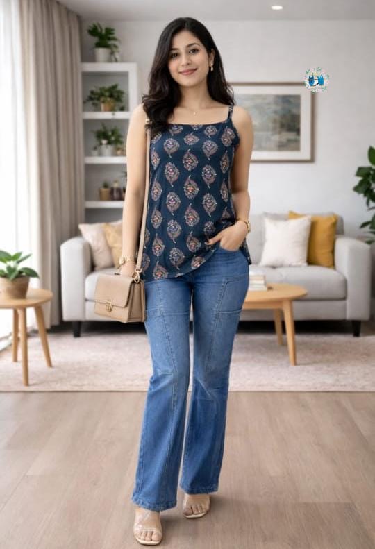 Pure Cambric Cotton Printed Short Kurti