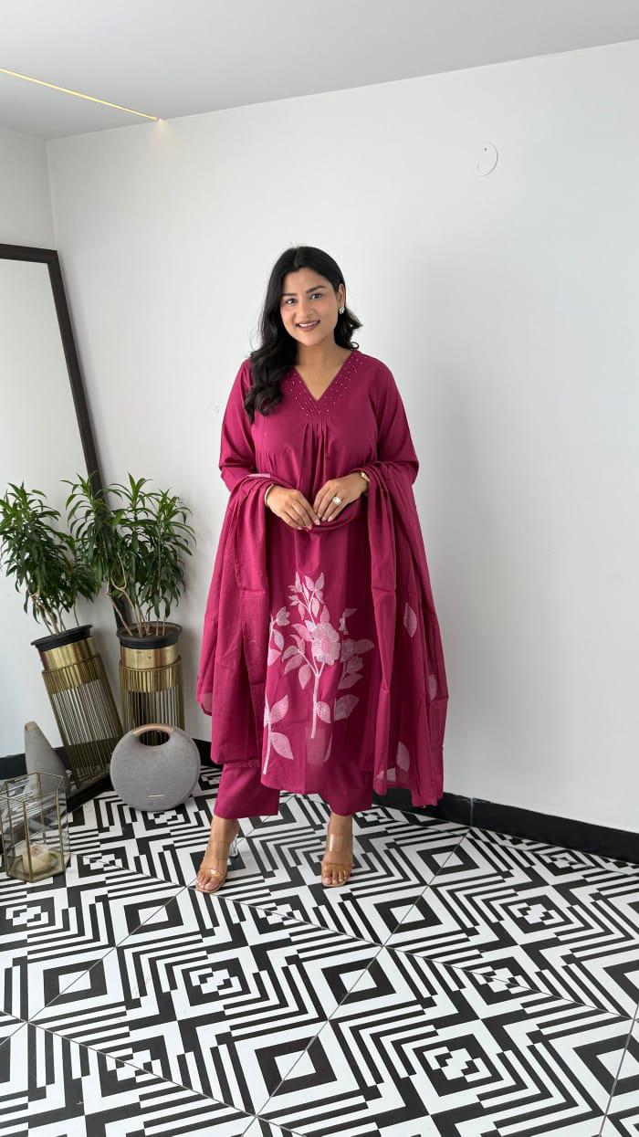 Rani Pink Office Wear Kurti Pant Set