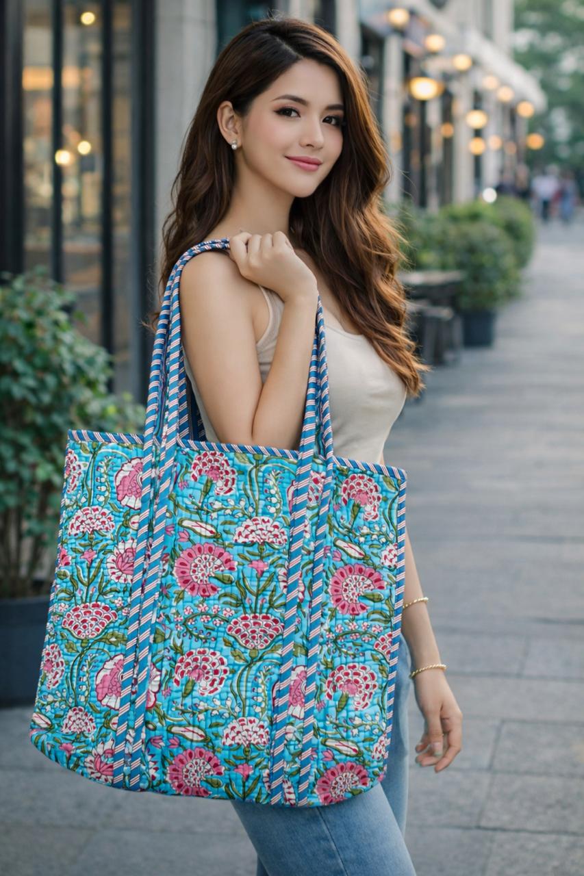 Floral Sky Blue Tote Bag