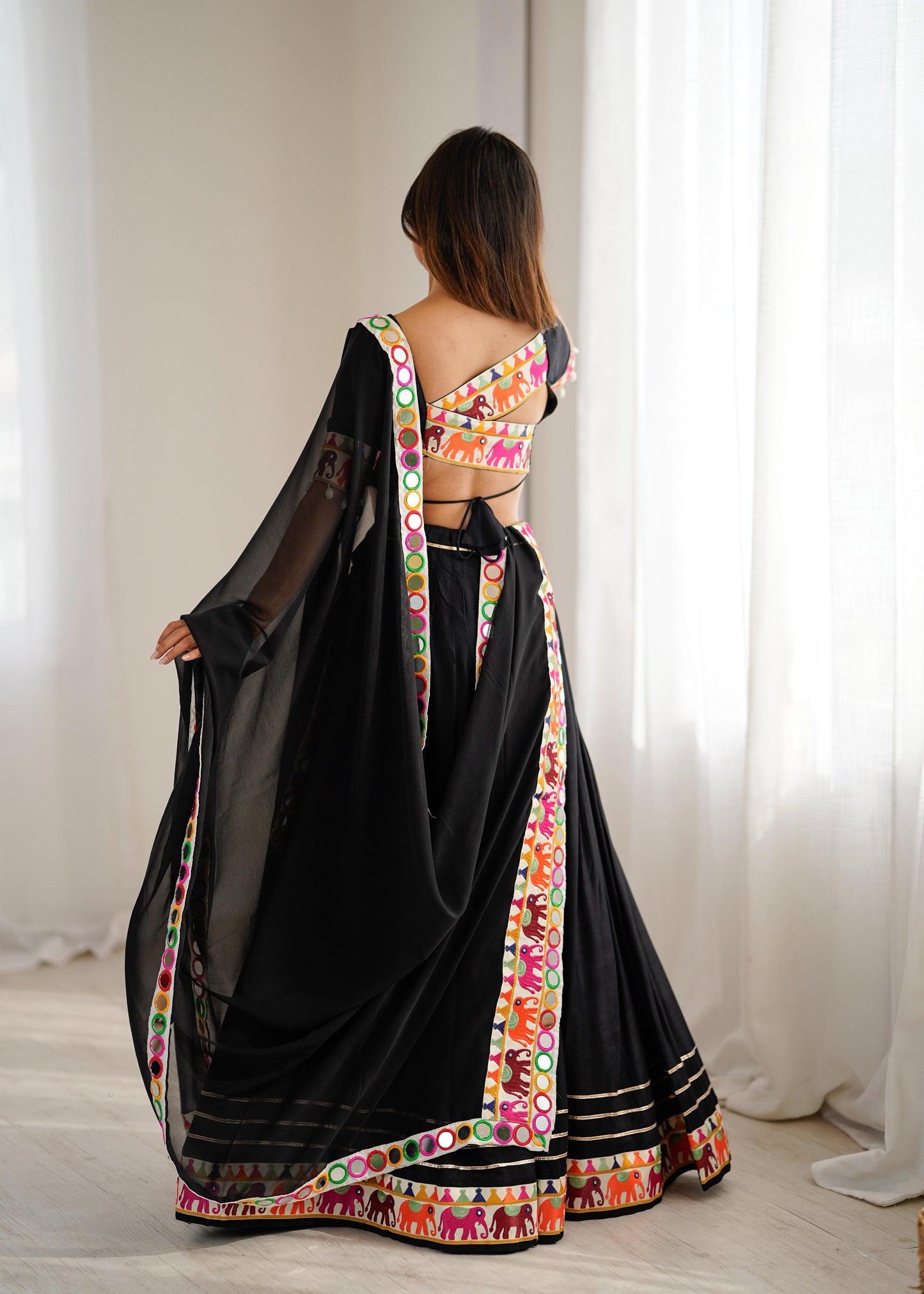 Black Gamthi Heavy Rayon Lehenga