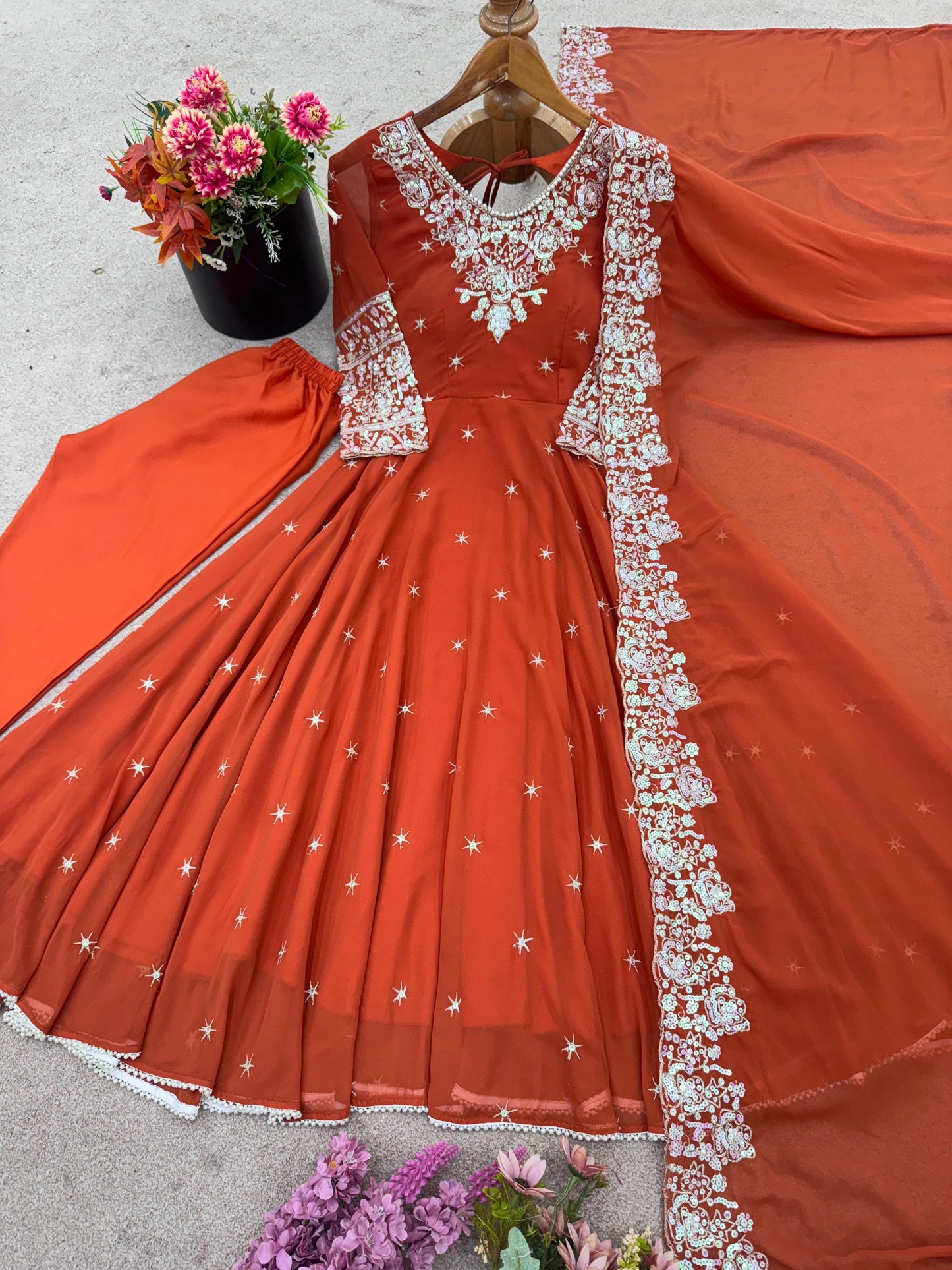 Orange Fully Stitched Anarkali Gown