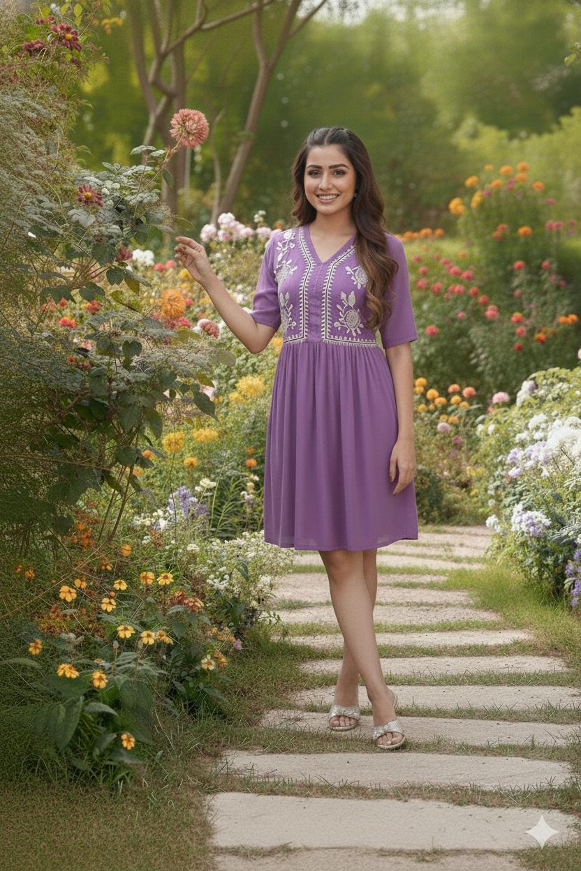 Lavender Embroidery Work Top For Women