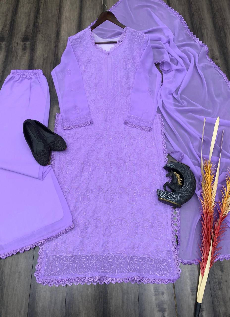 Lavender Embroidery Work Kurti