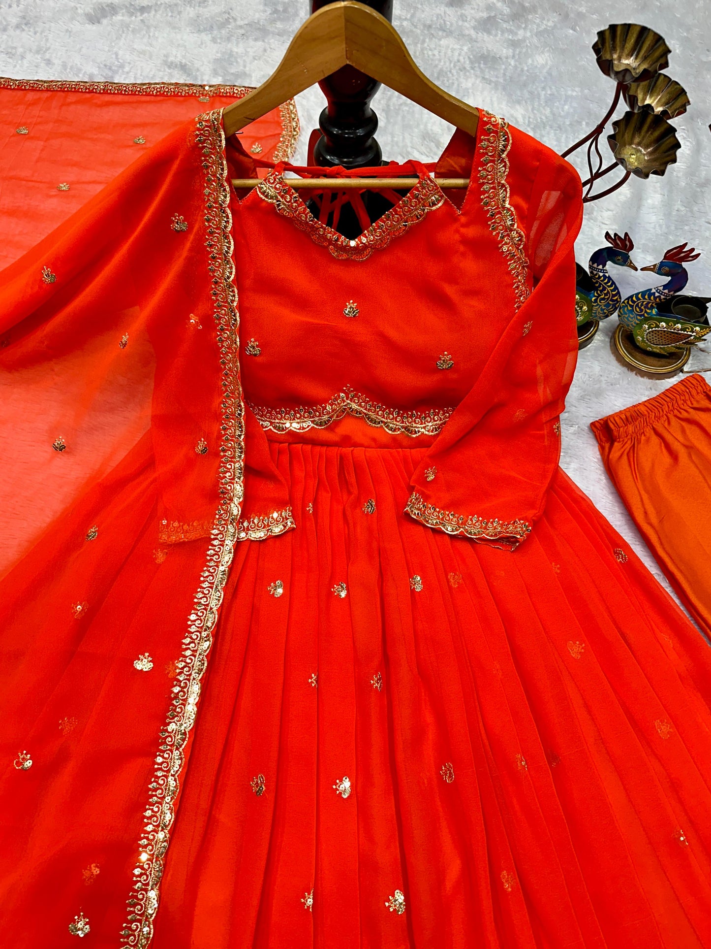 Orange Embroidery Wrok Gown
