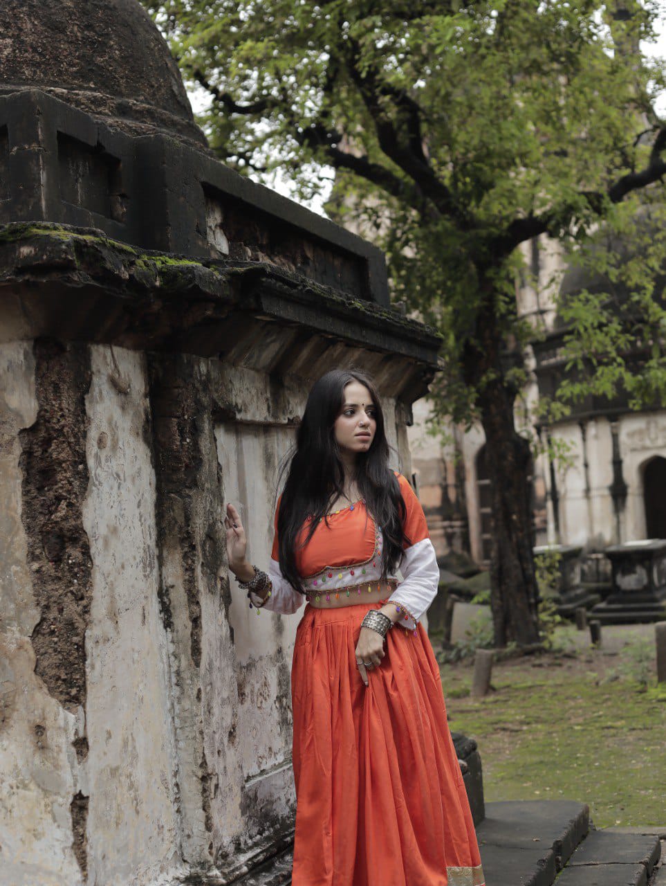 Orange & White Pure Cotton Chaniya Choli
