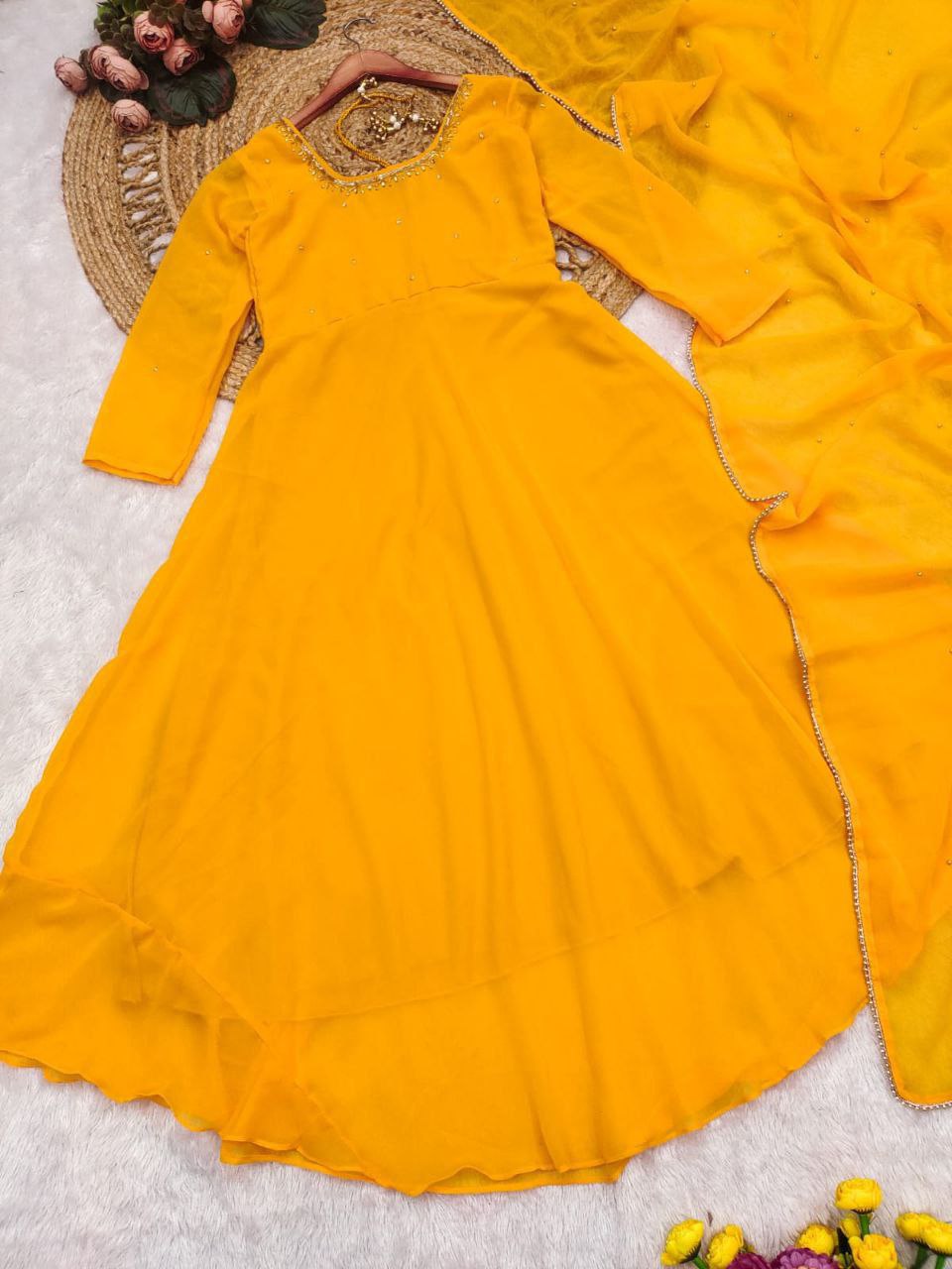 Yellow Premium Fox Georgette Anarkali Suit