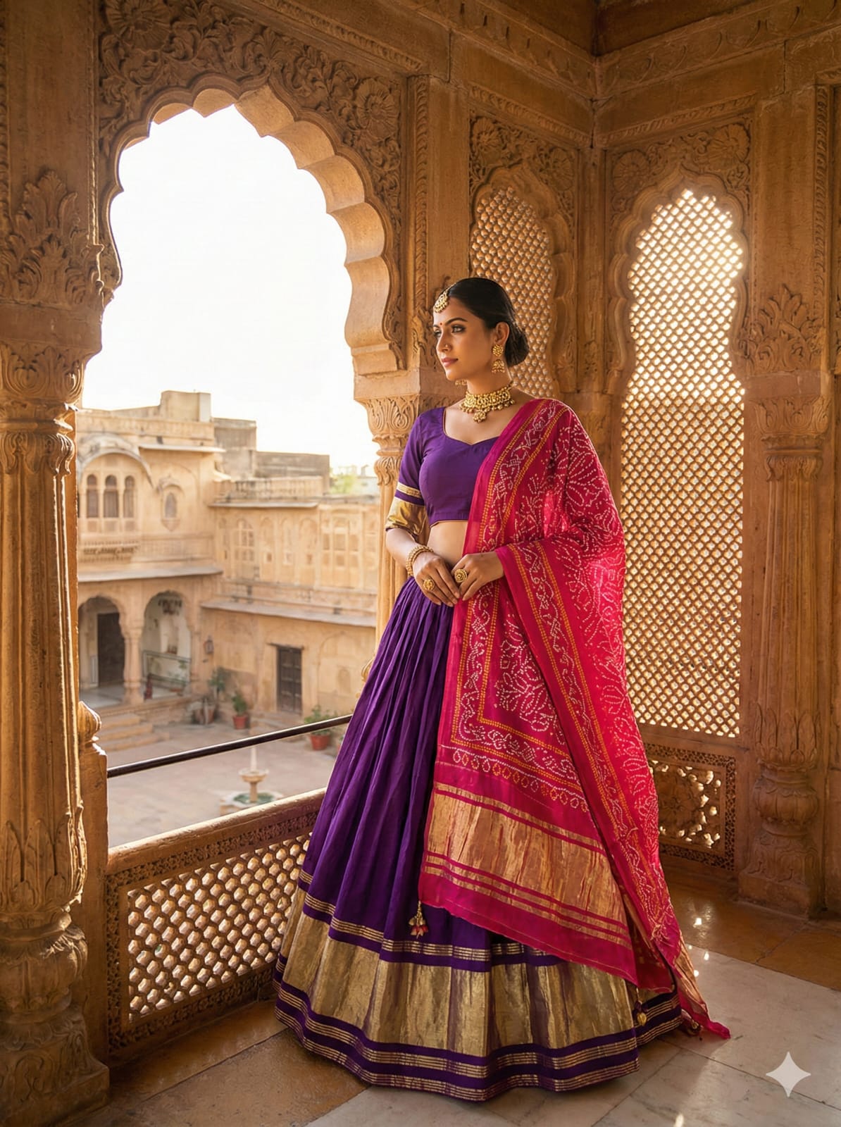 Purple Gaji Silk Lehenga With Lagdi Patta Dupatta