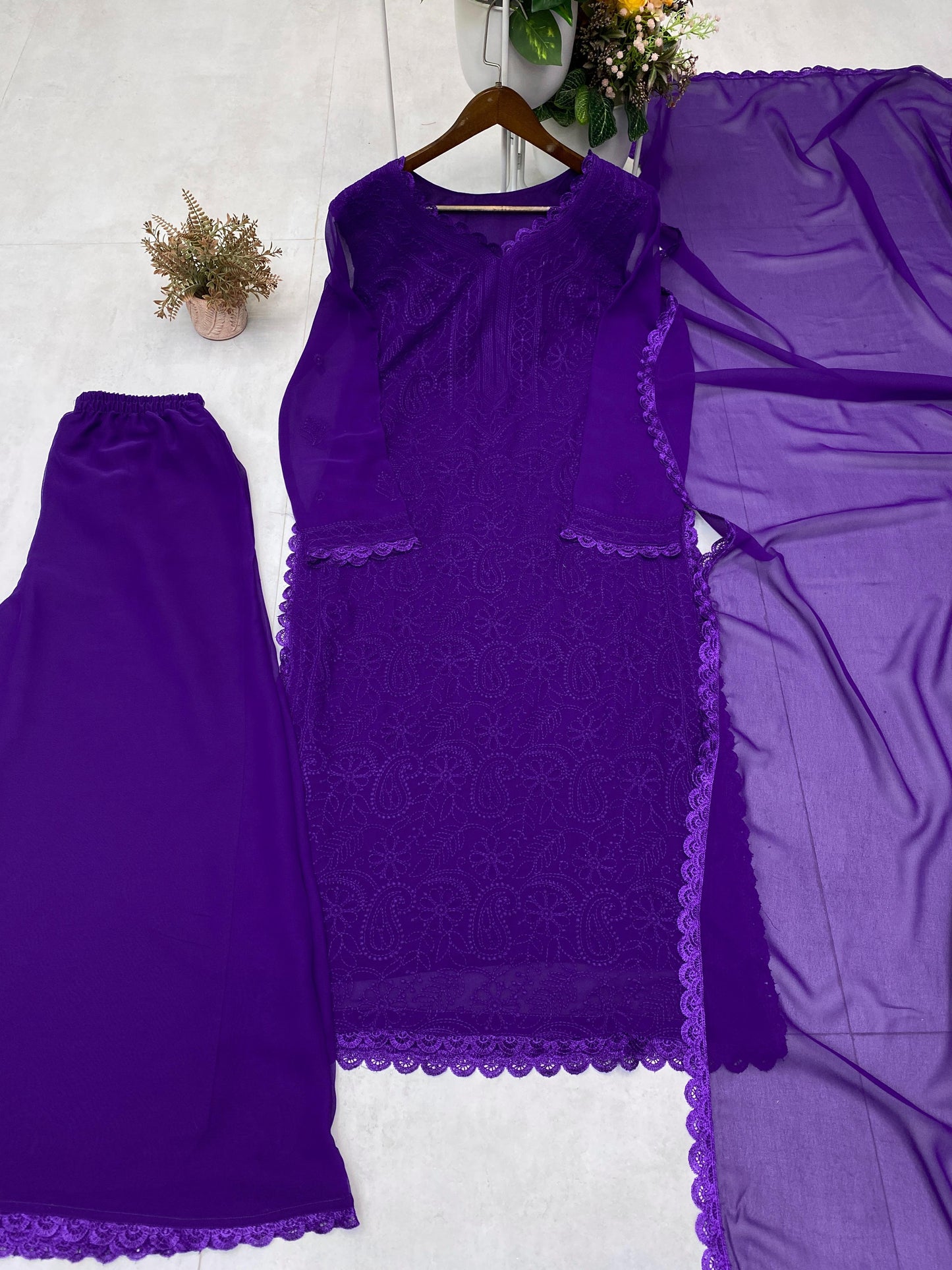 Purple Designer Embroidery Kurti