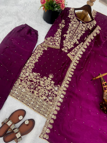 Gmy Silk With Heavy Embroidery Coding Sequence Work Suit