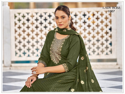 Green Vertican Silk Kurti Pant Set With Embroidery Work