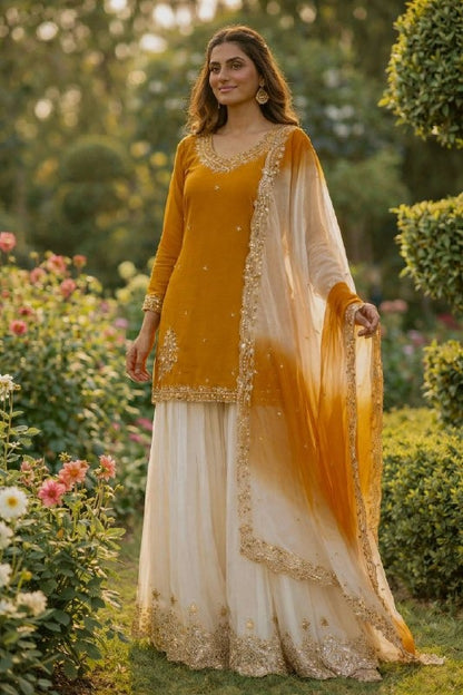 Yellow Natural French Crepe Pakistani Suit