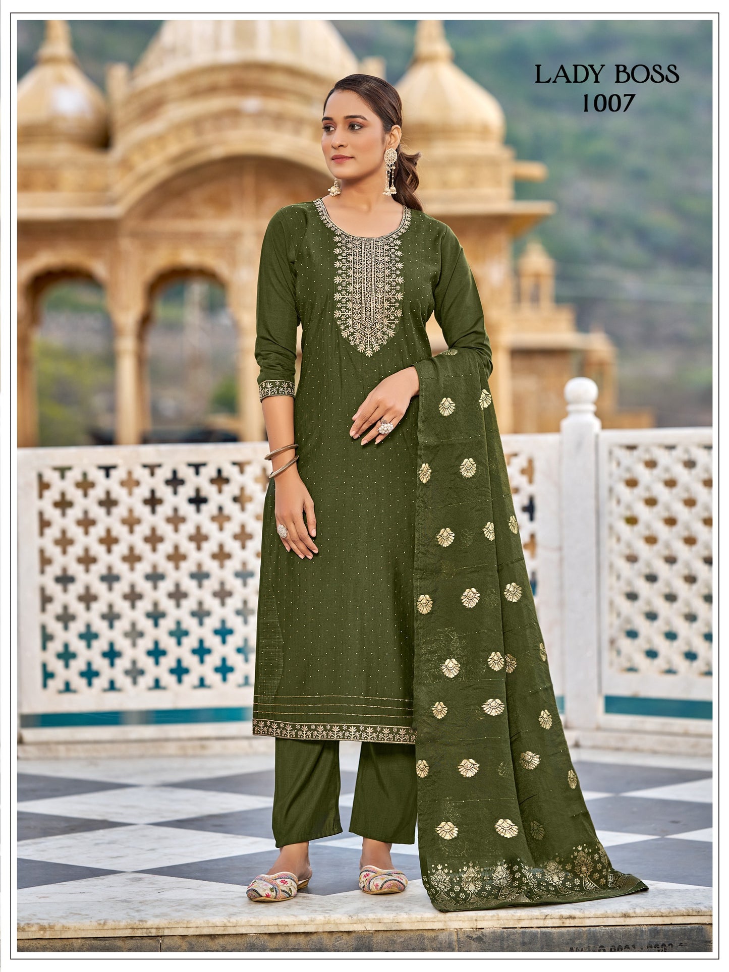 Green Vertican Silk Kurti Pant Set With Embroidery Work