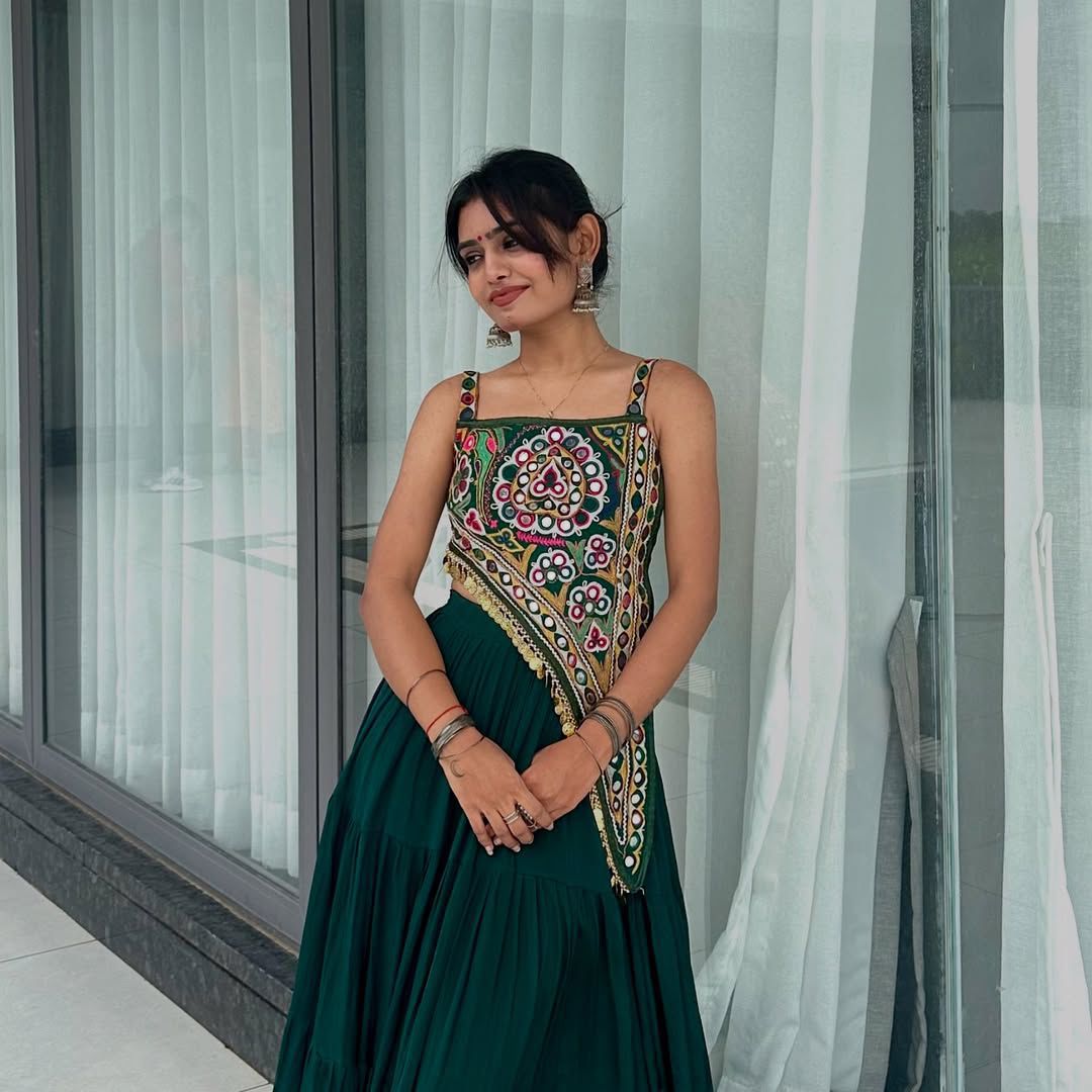 Dark Green Designer Muslin Cotton Lehenga