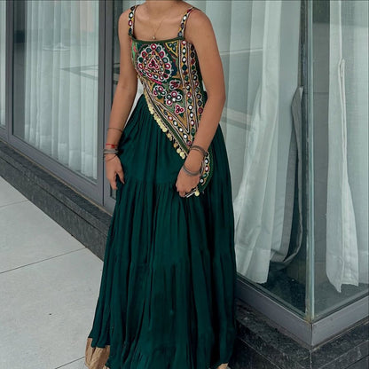Dark Green Designer Muslin Cotton Lehenga