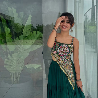 Dark Green Designer Muslin Cotton Lehenga